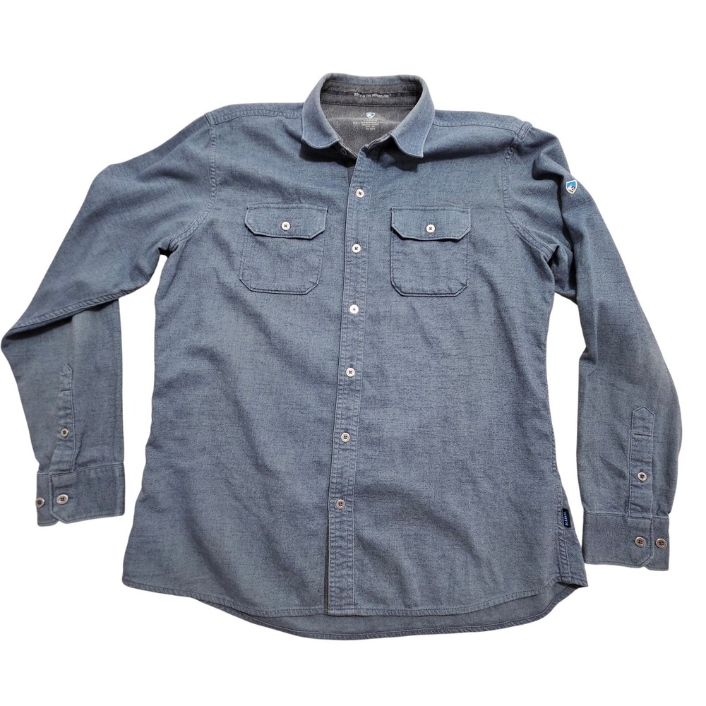 Kuhl Joyrydr Mens Large Blue Gray Heather Flannel Button Down Shirt 7244